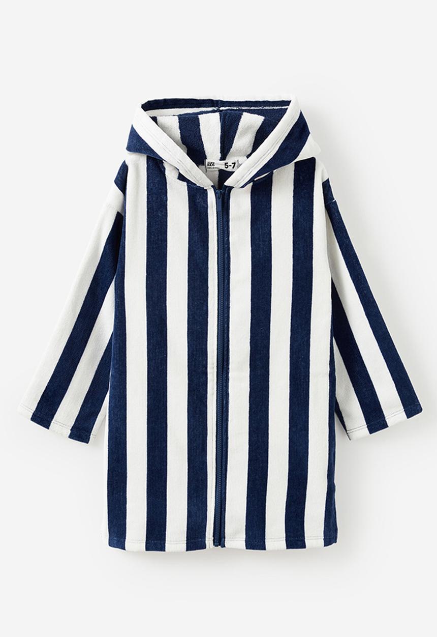 Cotton On - Kids zip thru hooded towel - deep dive/bold stripe