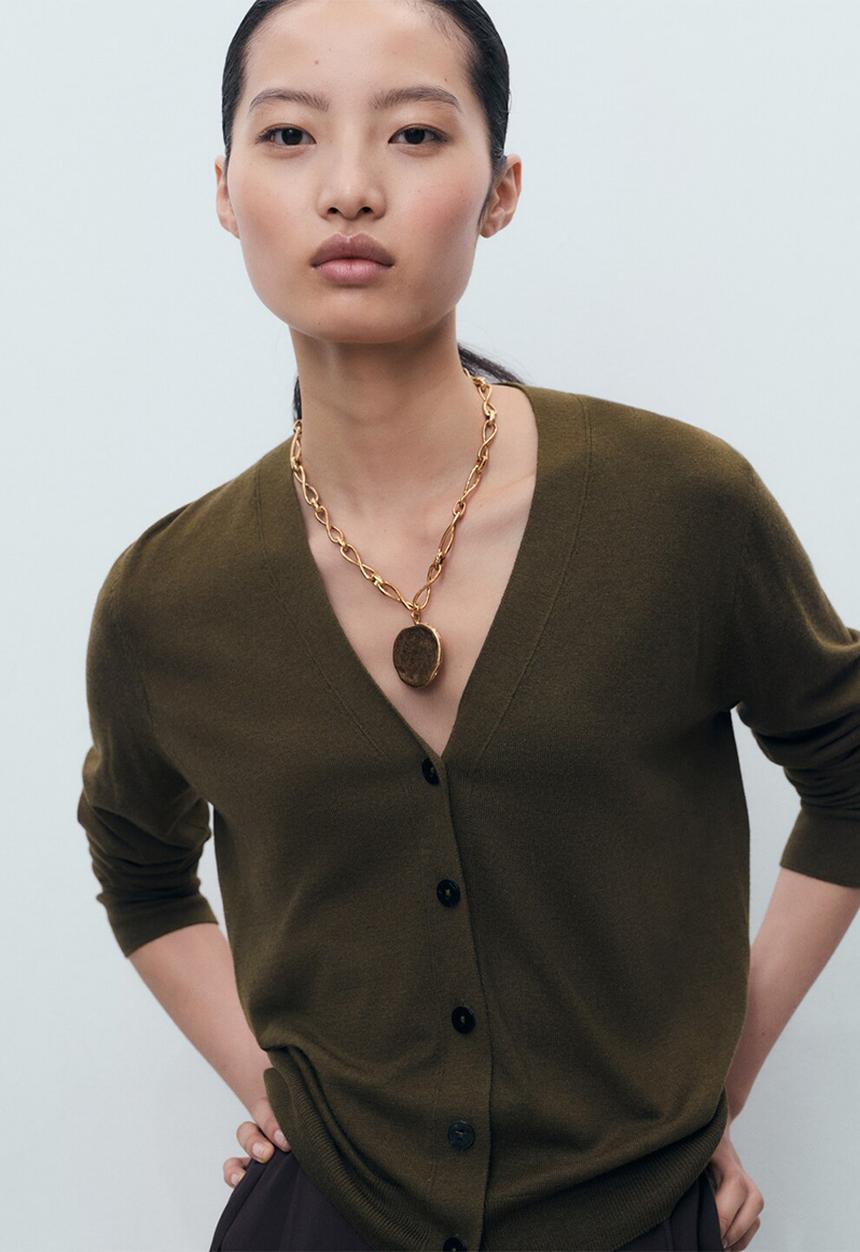 MANGO - Cardigan lucco - beige & khaki