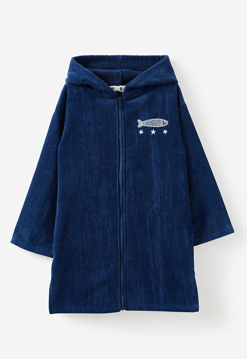 Cotton On - Kids zip thru hooded towel - deep dive/sardines