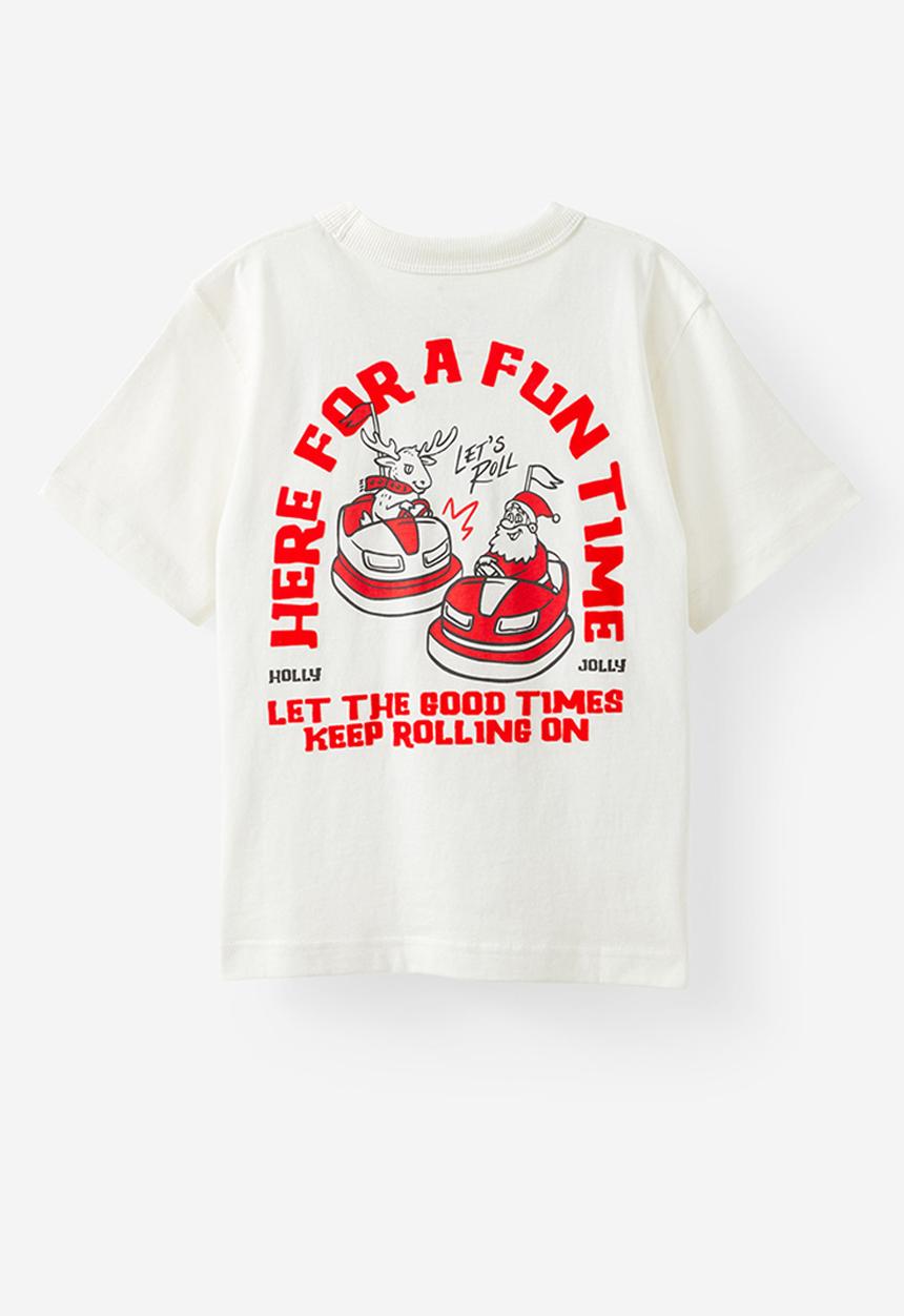 Cotton On - Jonny short sleeve graphic print tee - vanilla/holly jolly fun time