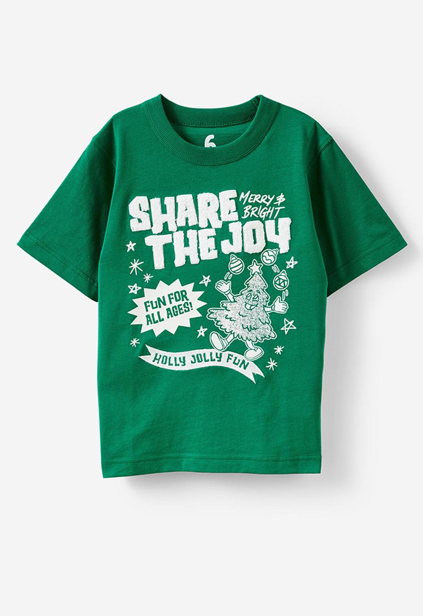 Cotton On - Jonny short sleeve graphic print tee - deep mint/share the joy