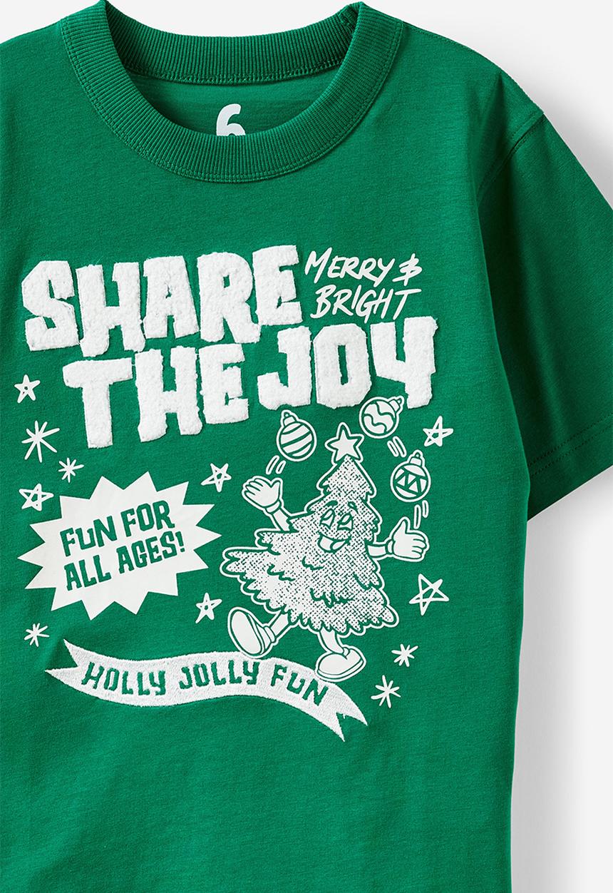 Cotton On - Jonny short sleeve graphic print tee - deep mint/share the joy