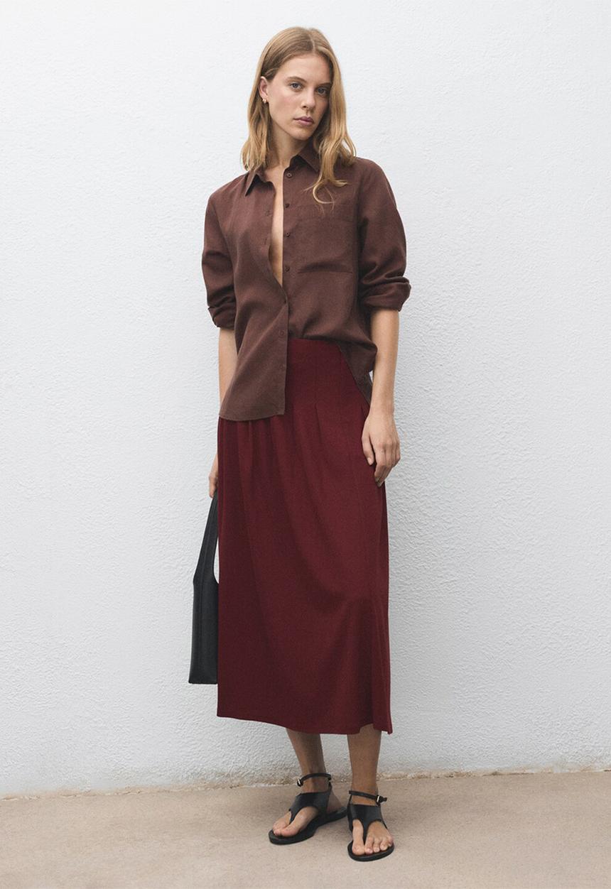 MANGO - Skirt tabla-h -  dark red