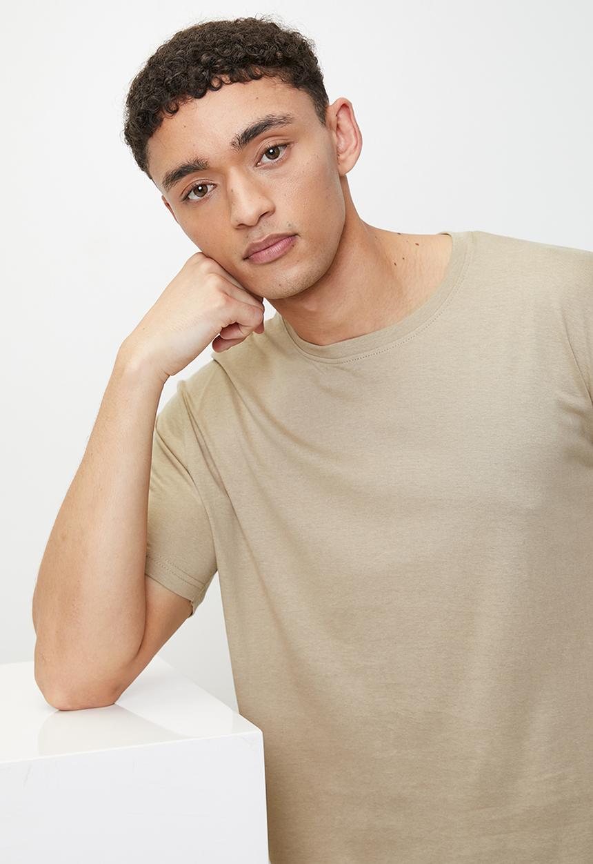 Brave Soul - Crew Neck T-shirt  - Mushroom & Light Khaki