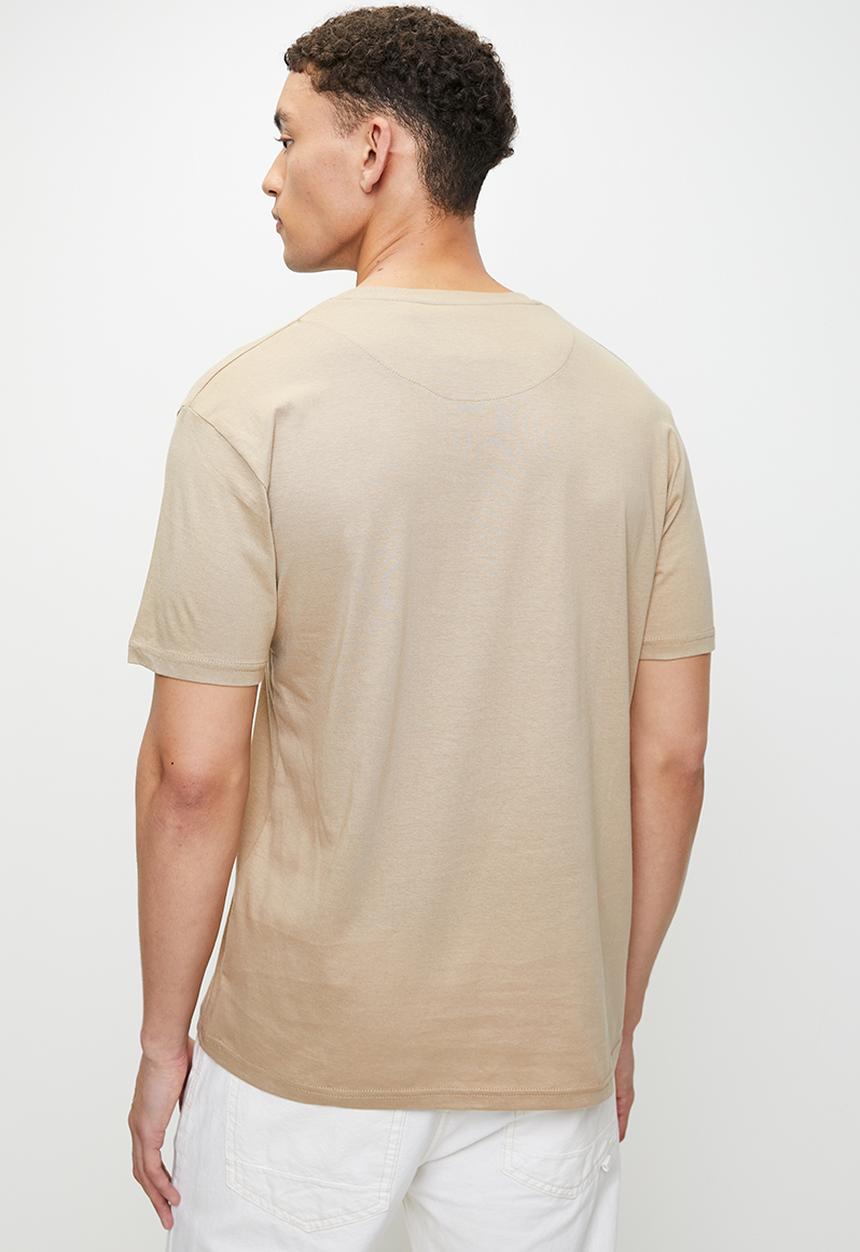 Brave Soul - Crew Neck T-shirt  - Mushroom & Light Khaki
