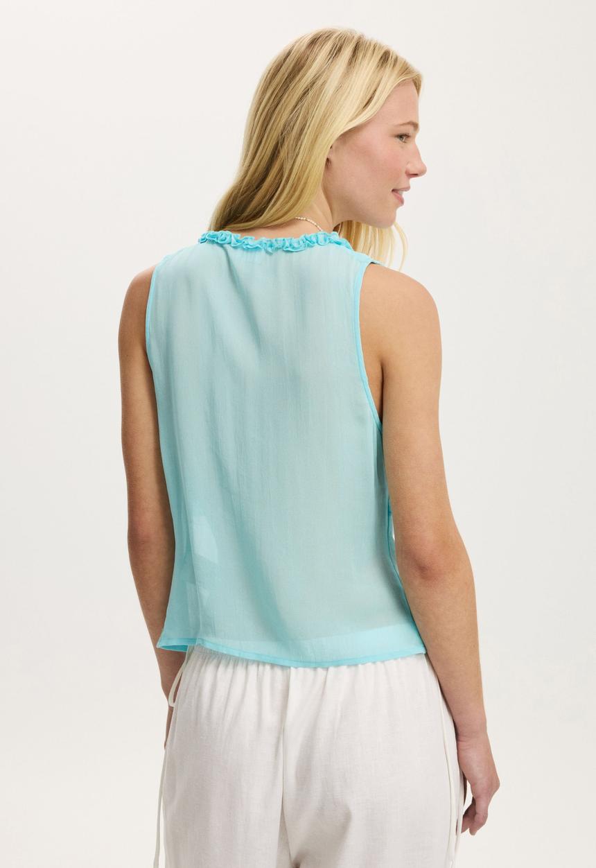 Cotton On - Chiffon ruffle cami - aqua crush