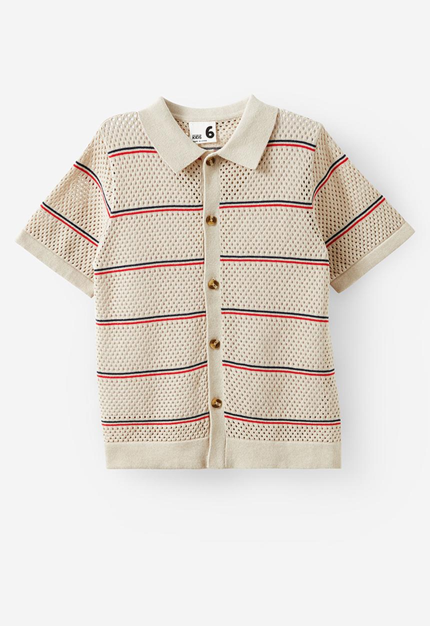 Cotton On - Knitted short sleeve shirt - rainy day/squid ink/varsity red
