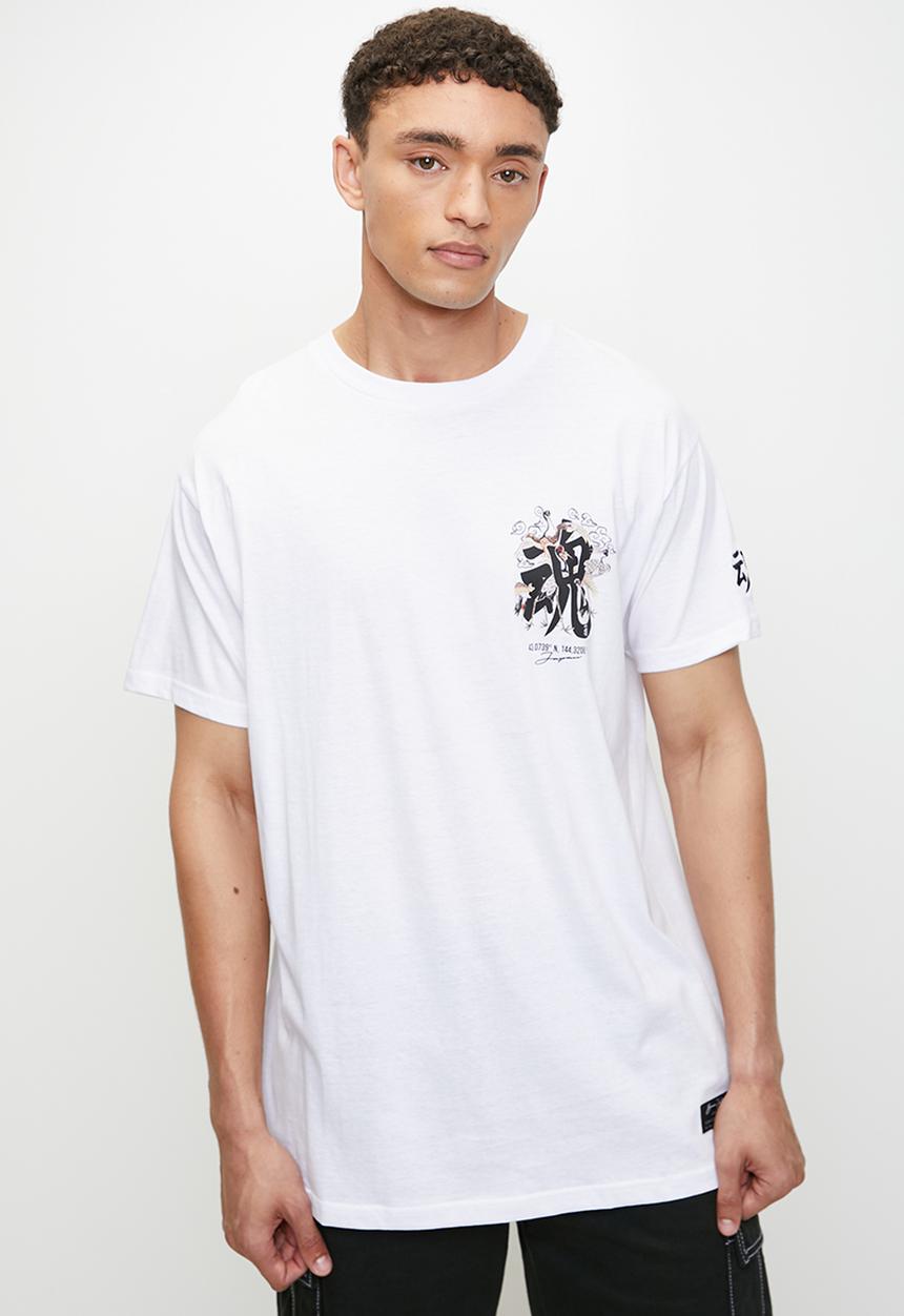 Brave Soul - Crew Neck Oversized T-Shirt - Optic White/Multi-Colour Print