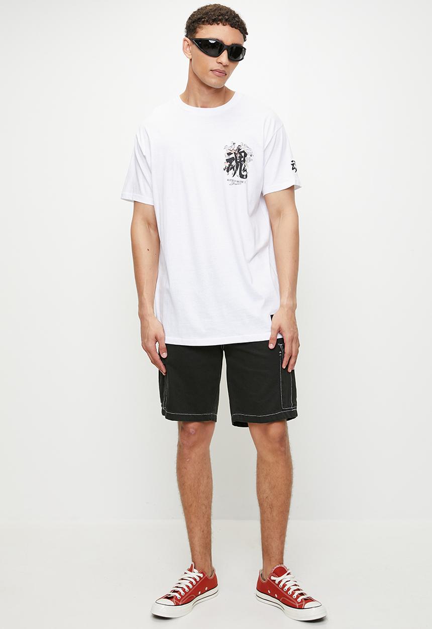 Brave Soul - Crew Neck Oversized T-Shirt - Optic White/Multi-Colour Print