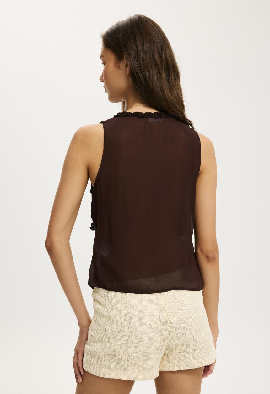 Cotton On - Chiffon ruffle cami - dark oak