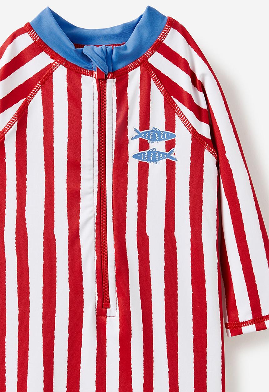 Cotton On - Cameron long sleeve swimsuit - varsity red/sardine stripe