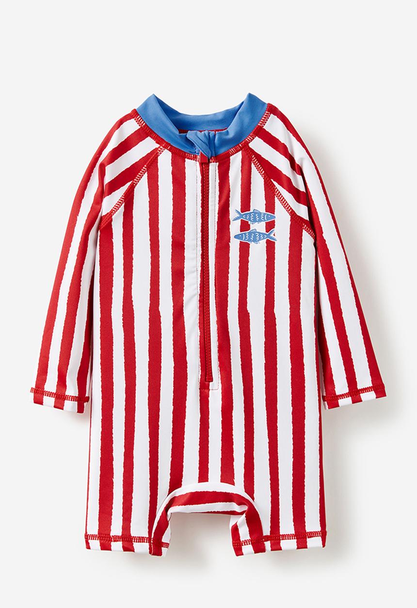 Cotton On - Cameron long sleeve swimsuit - varsity red/sardine stripe