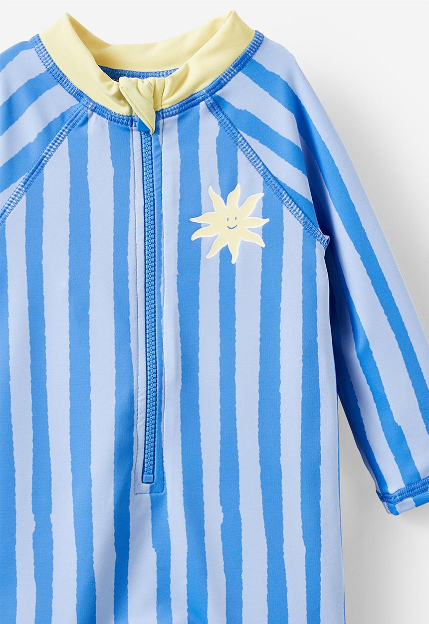 Cotton On - Cameron long sleeve swimsuit - deep sea blue/sunshine stripe