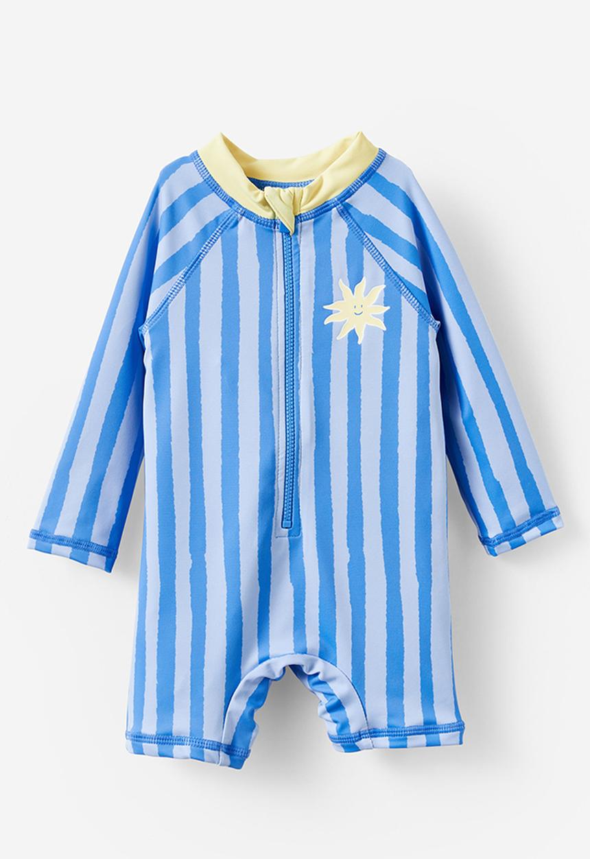 Cotton On - Cameron long sleeve swimsuit - deep sea blue/sunshine stripe