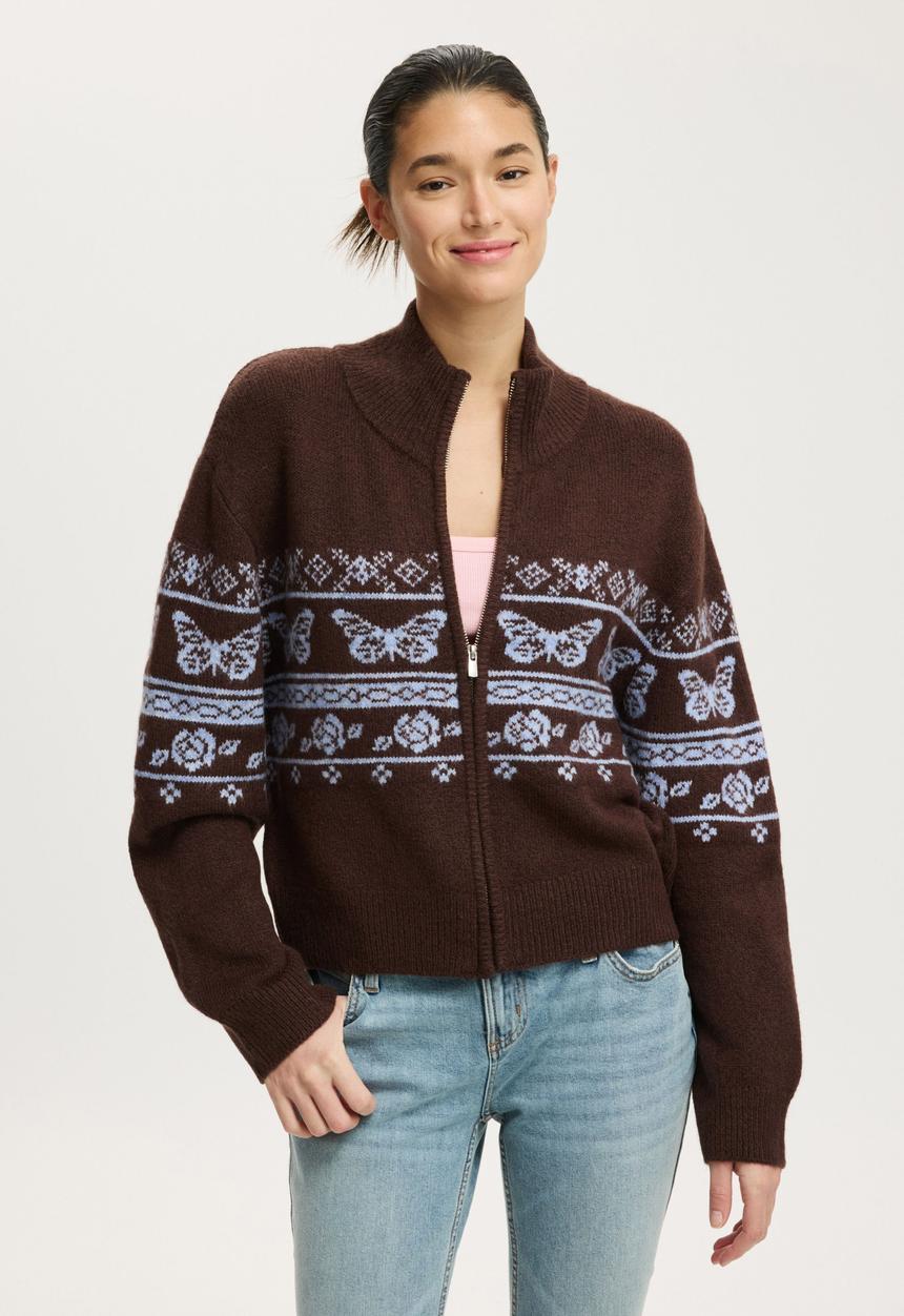 Cotton On - Intarsia knit bomber - butterfly graphic