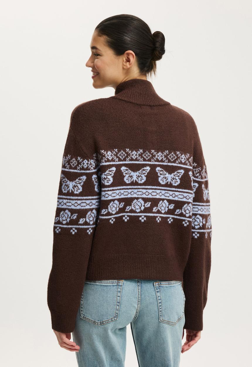 Cotton On - Intarsia knit bomber - butterfly graphic