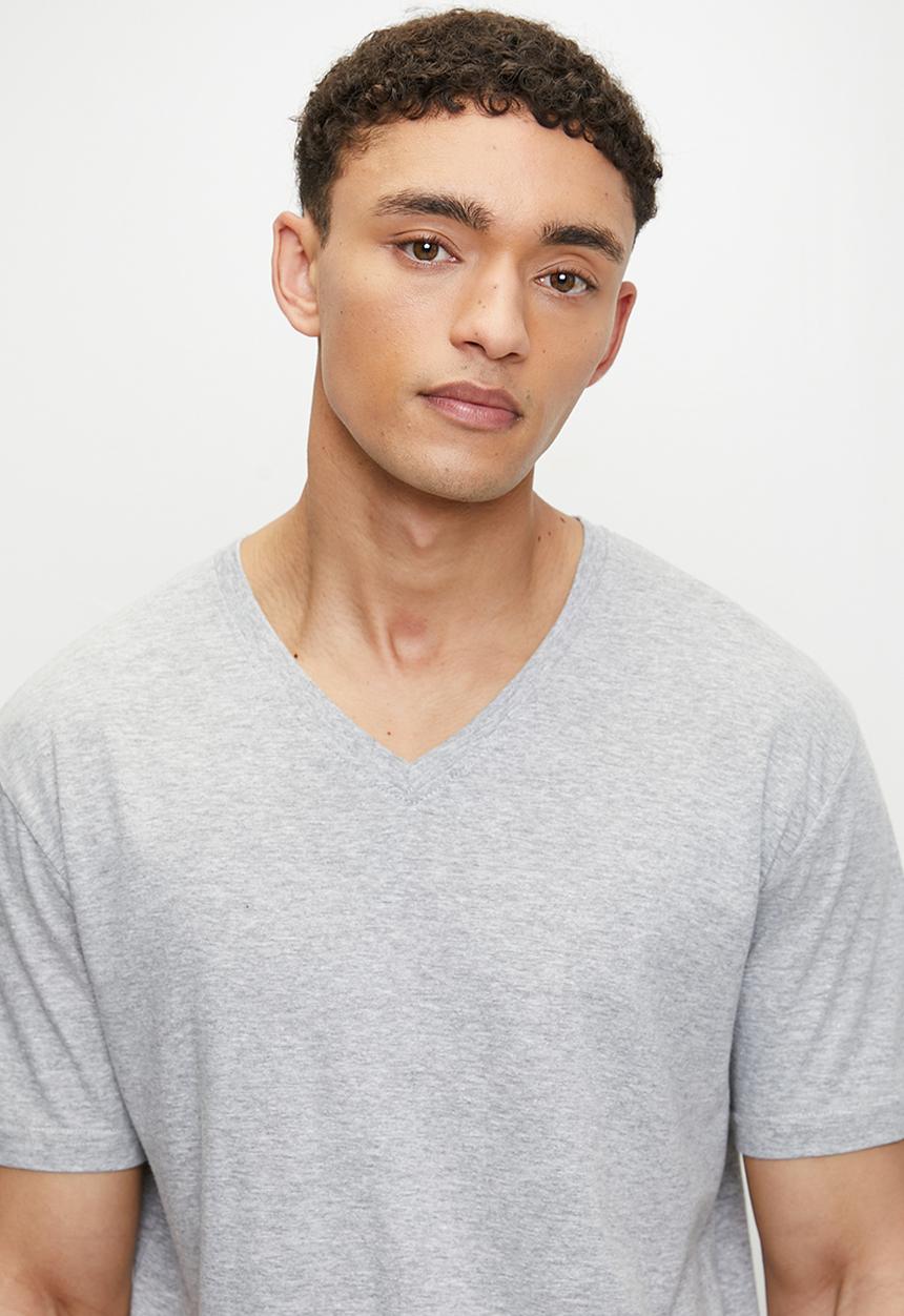 Brave Soul - V-Neck Short Sleeved T-shirt - Lt Grey Marl