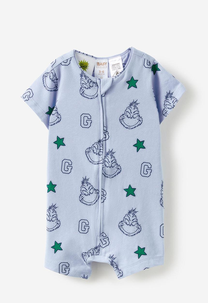 Cotton On - The short sleeve zip romper license - lcn drs dawn blue/grinch stars