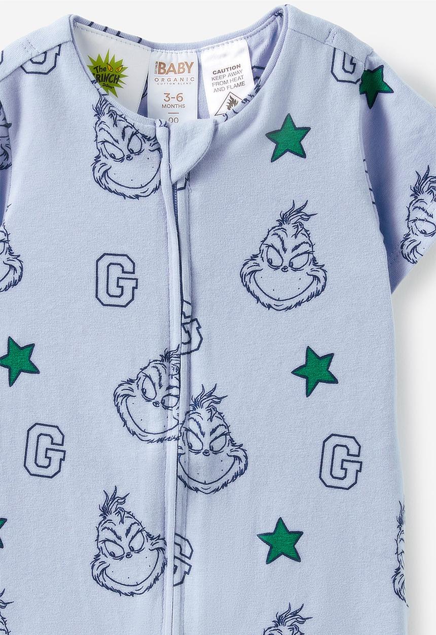 Cotton On - The short sleeve zip romper license - lcn drs dawn blue/grinch stars