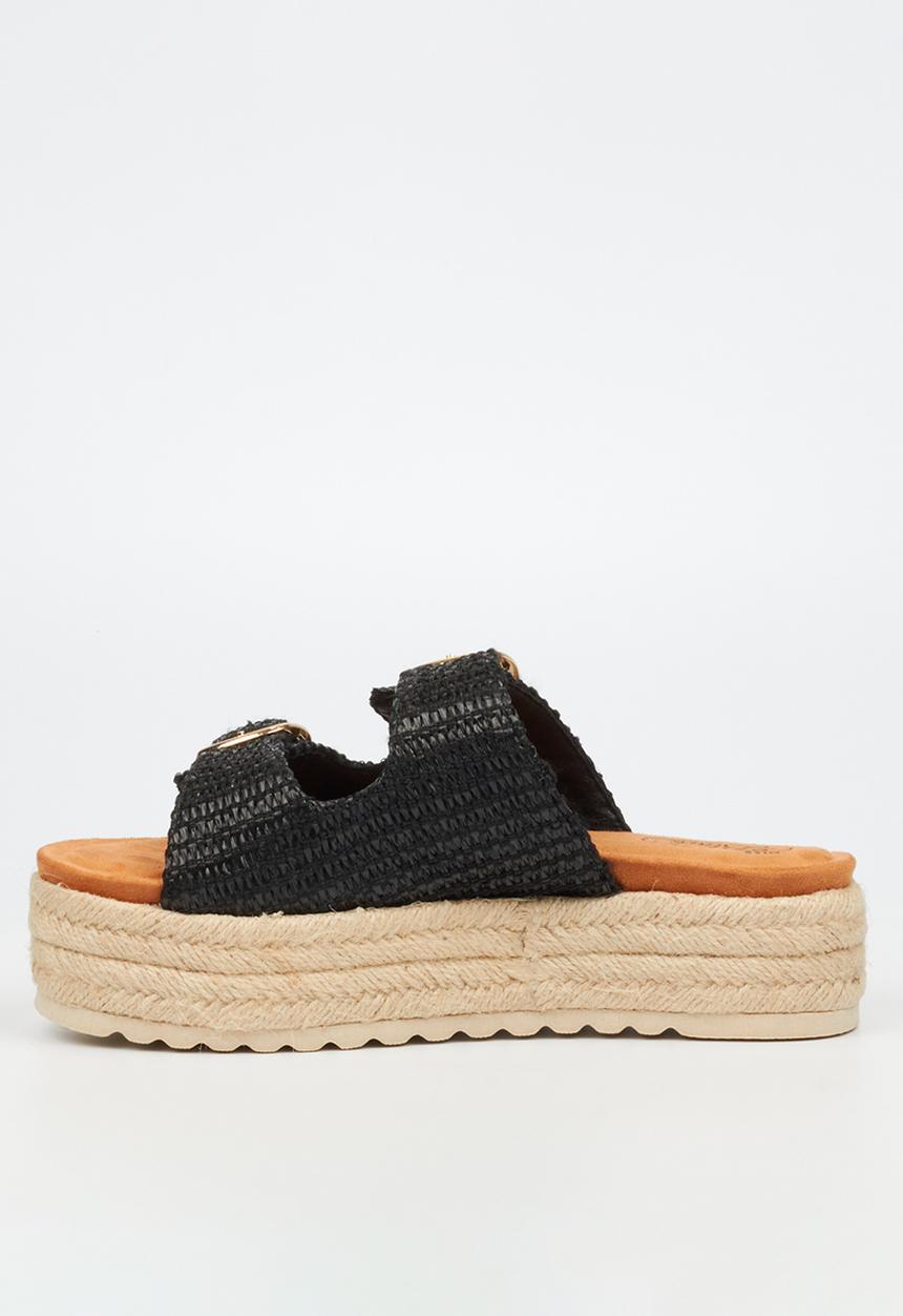 Miss Black - Connie 1 light-weight comfort double buckle rope flatform - black