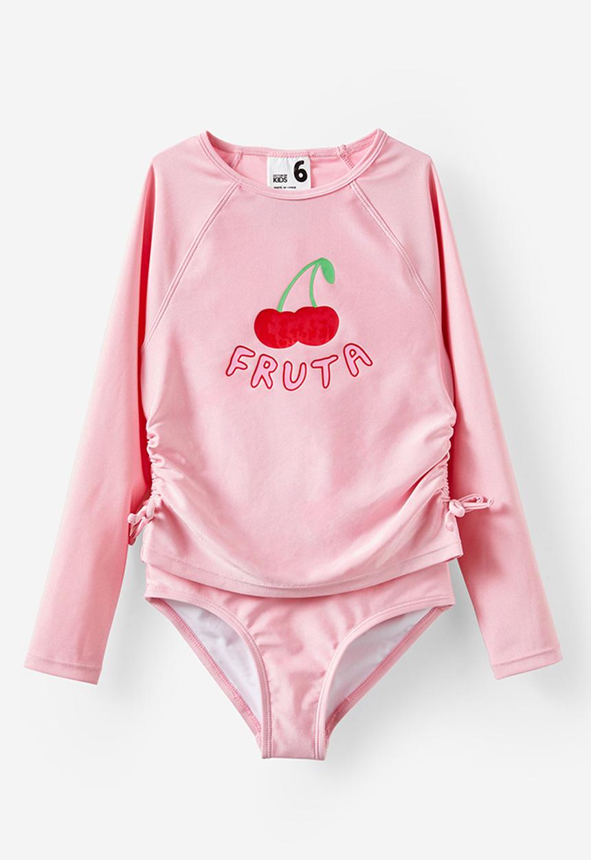 Cotton On - Florence l/s rashie and bikini bottom set - marshmallow/cherry