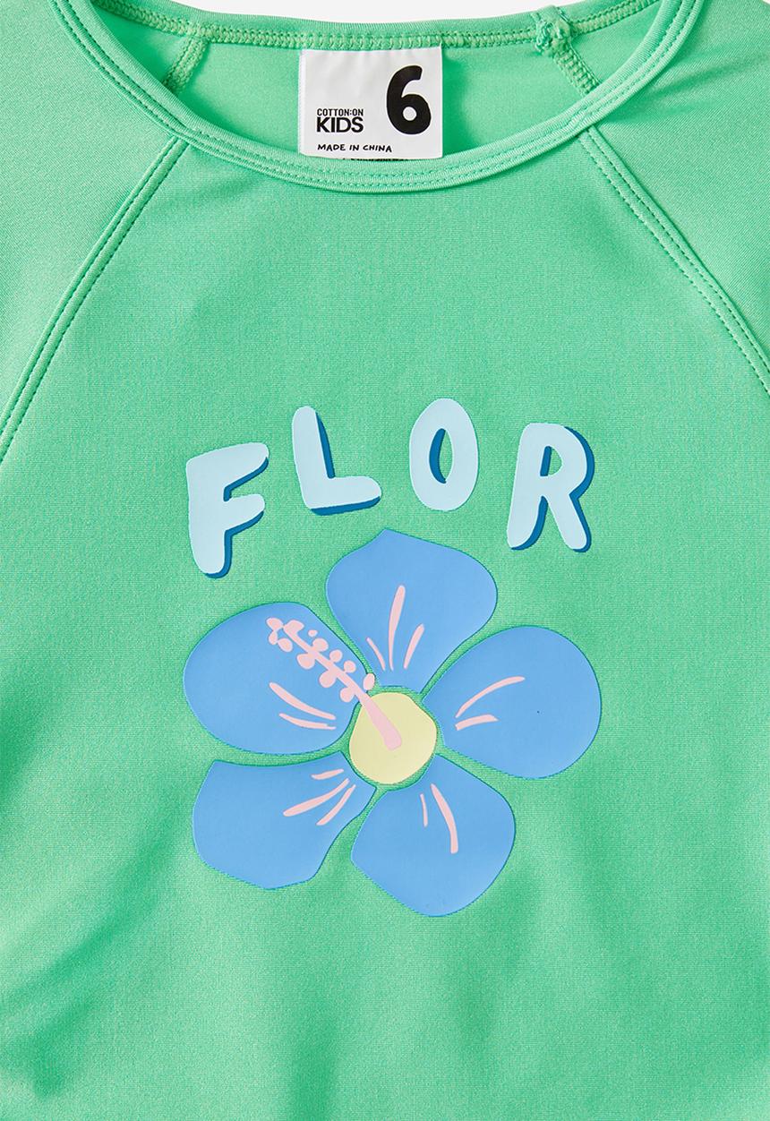 Cotton On - Florence l/s rashie and bikini bottom set - tennis green/hibiscus