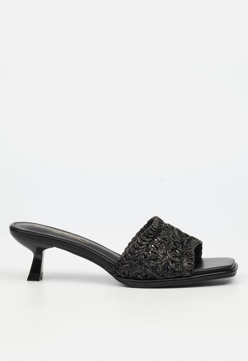 Miss Black - Parsley 1 comfort sock raffia kitten heel - black