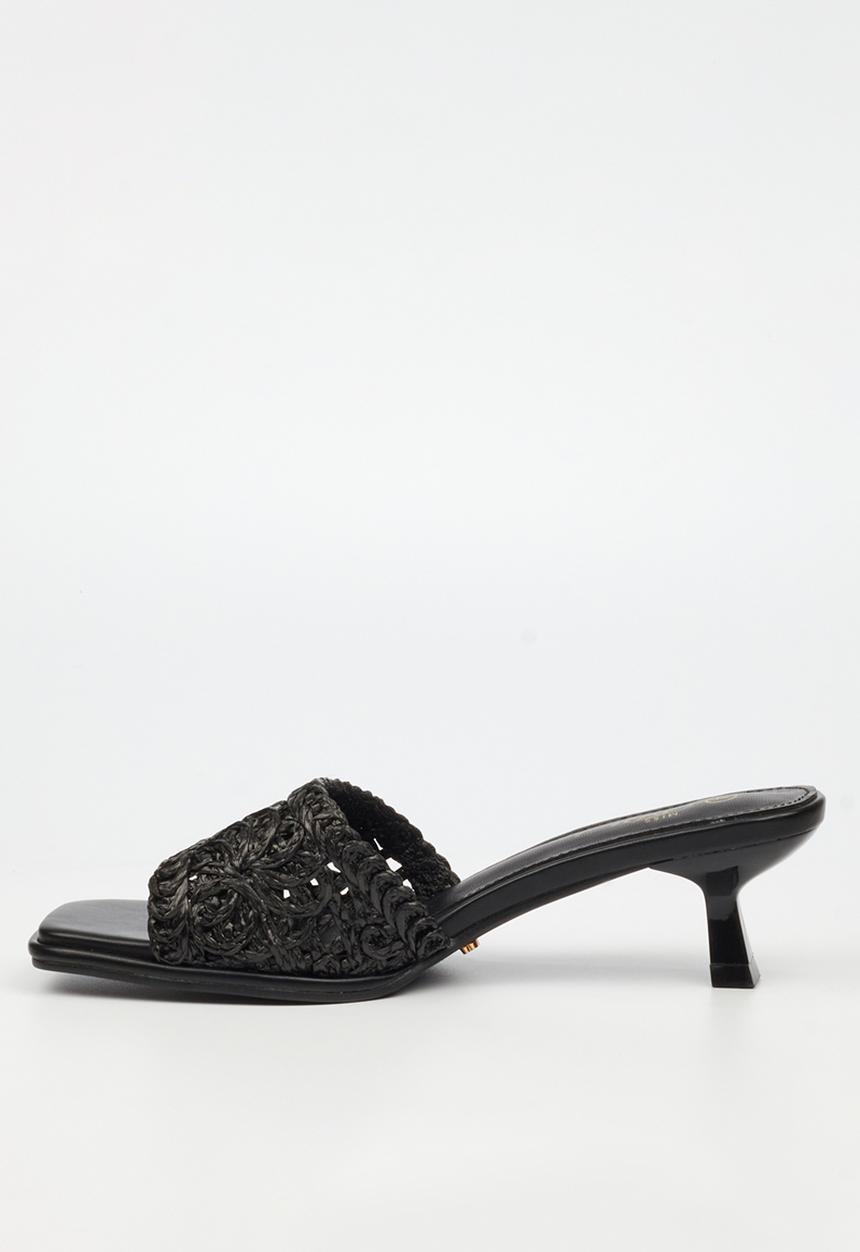 Miss Black - Parsley 1 comfort sock raffia kitten heel - black