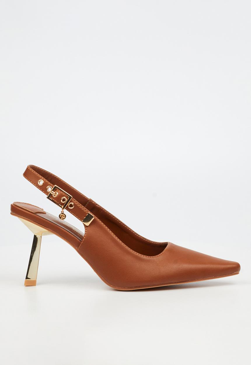 Miss Black - Roseca 1 slingback gold heel - tan