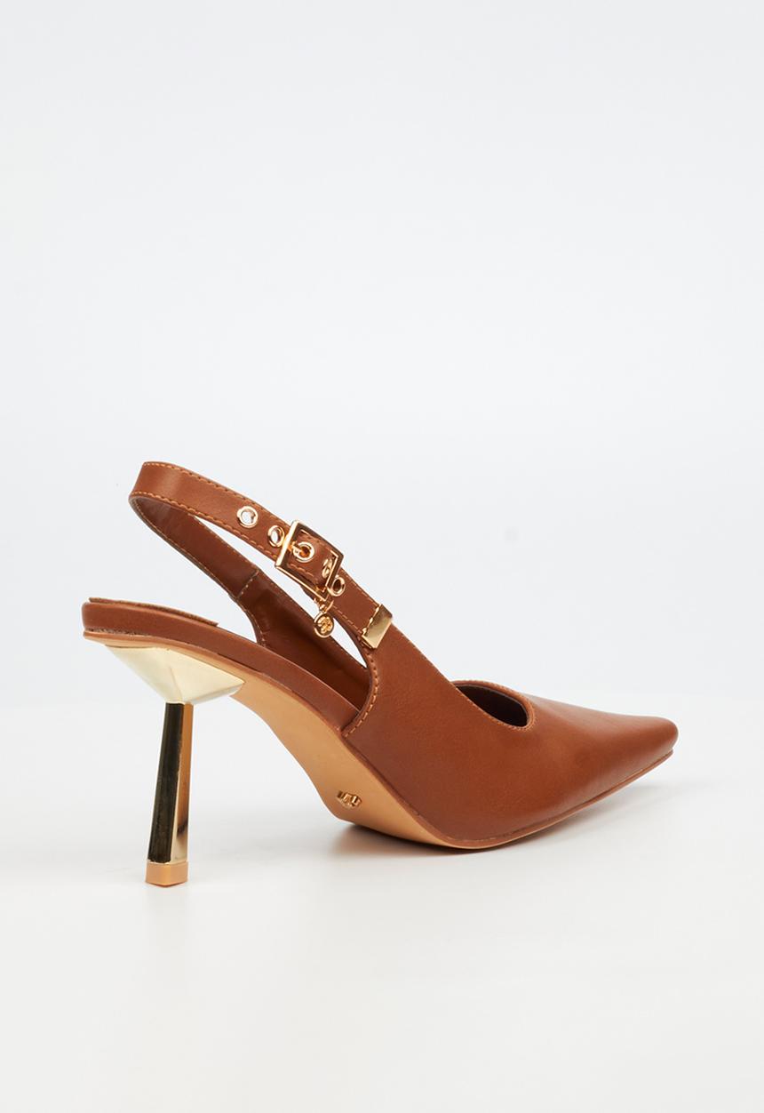 Miss Black - Roseca 1 slingback gold heel - tan