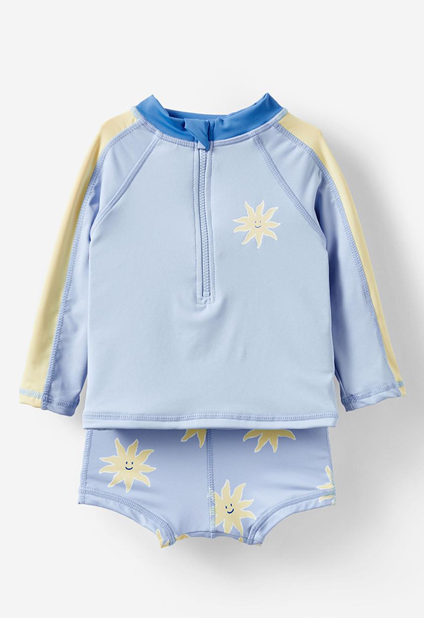 Cotton On - Kai rash vest and shorties swim set - dawn blue/sun & sea