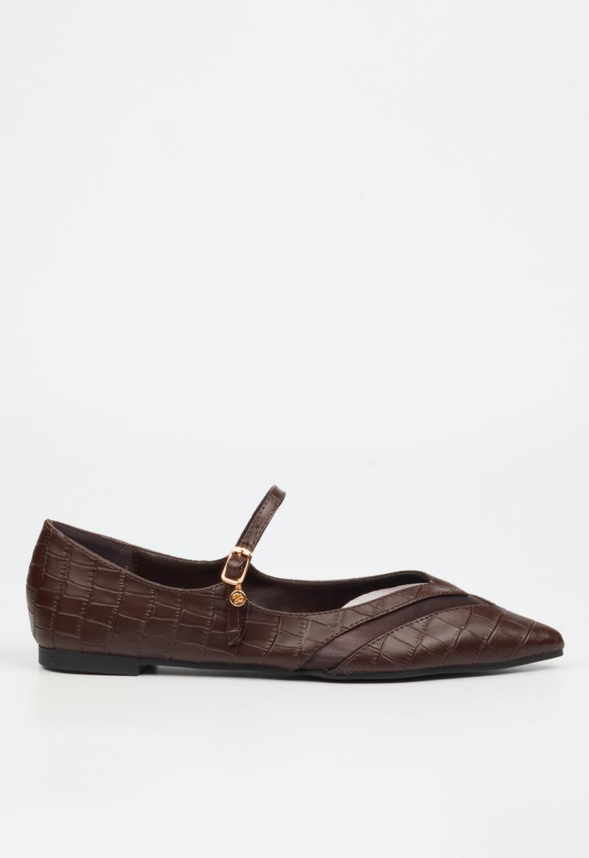 Miss Black - Allure 1 pointy croc pump - chocolate