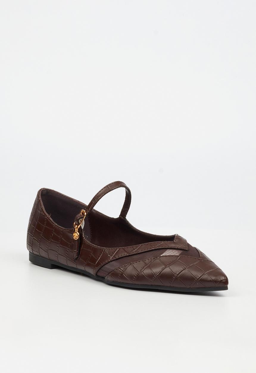 Miss Black - Allure 1 pointy croc pump - chocolate