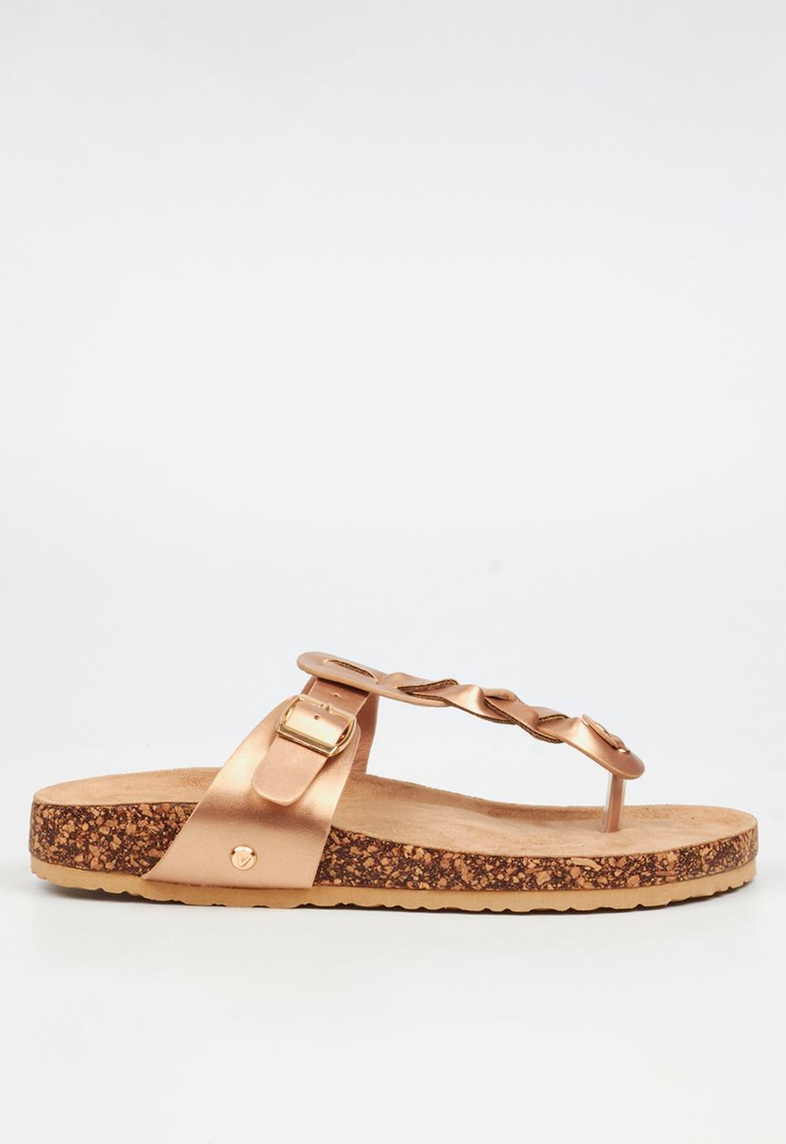 Viabeach - QORK 10 Comfort Sock Braided Toe Thong Qork Sandal - Rose Gold