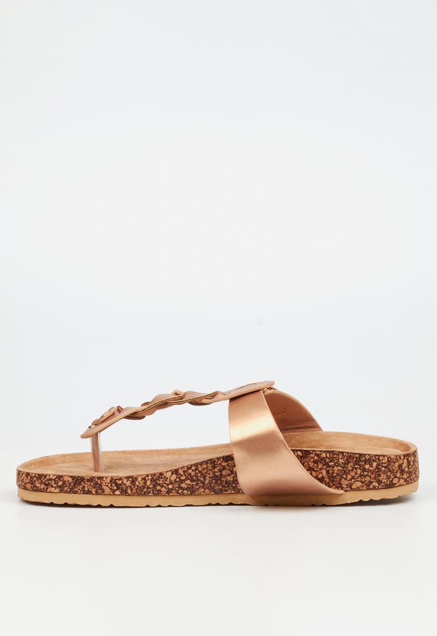 Viabeach - QORK 10 Comfort Sock Braided Toe Thong Qork Sandal - Rose Gold