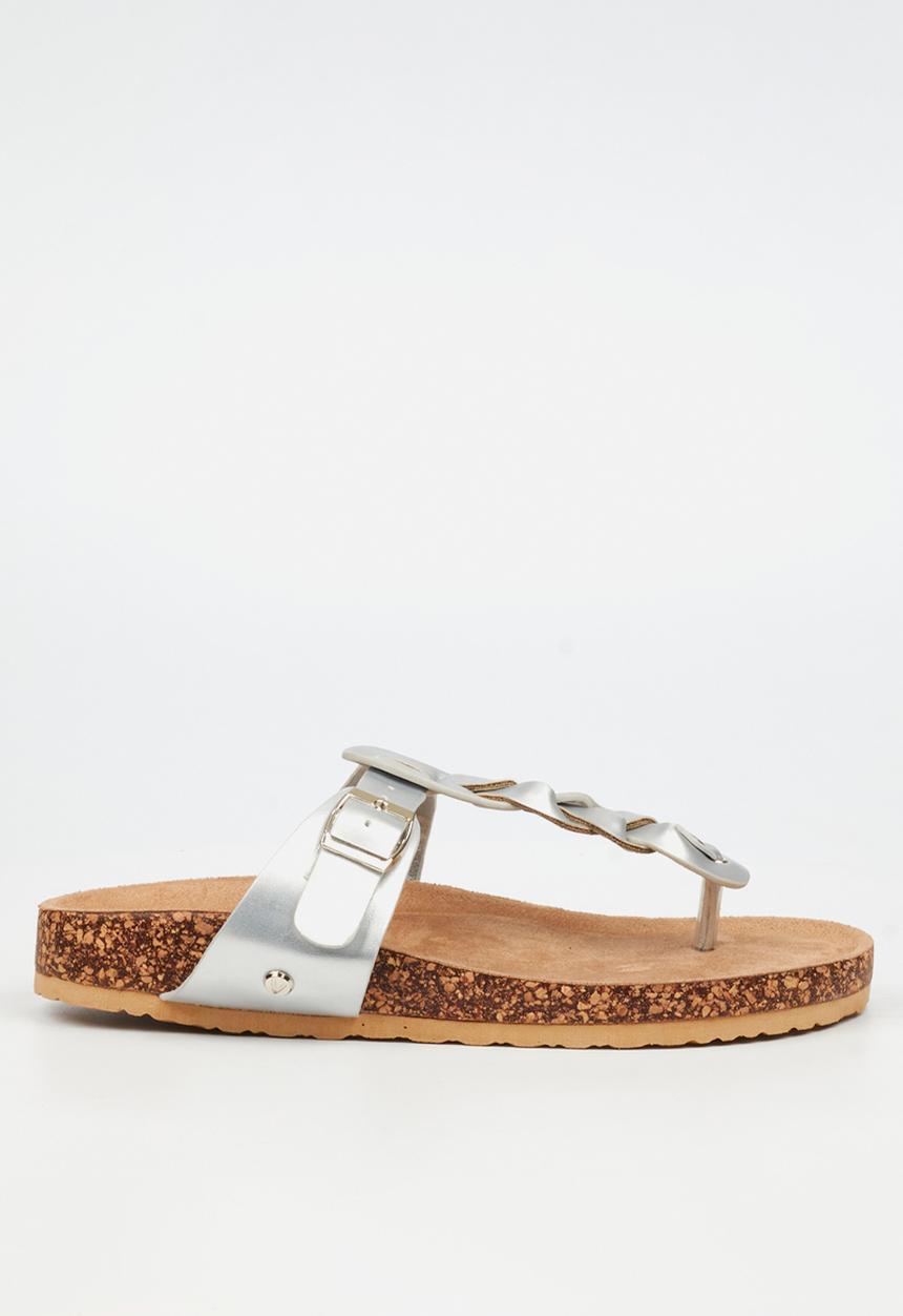 Viabeach - QORK 10 Comfort Sock Braided Toe Thong Qork Sandal - Silver