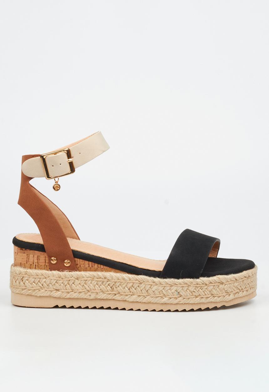 Miss Black - Steffi 3 Cork/Rope Wedge - Black Combo