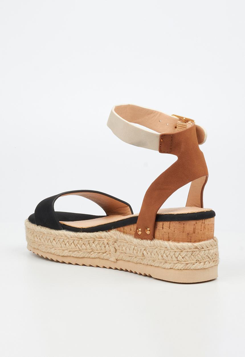 Miss Black - Steffi 3 Cork/Rope Wedge - Black Combo