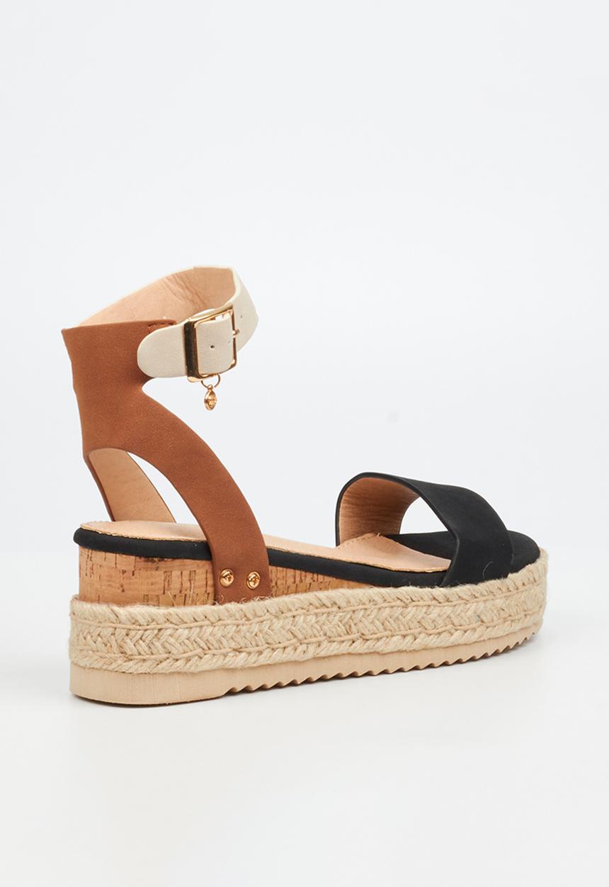 Miss Black - Steffi 3 Cork/Rope Wedge - Black Combo