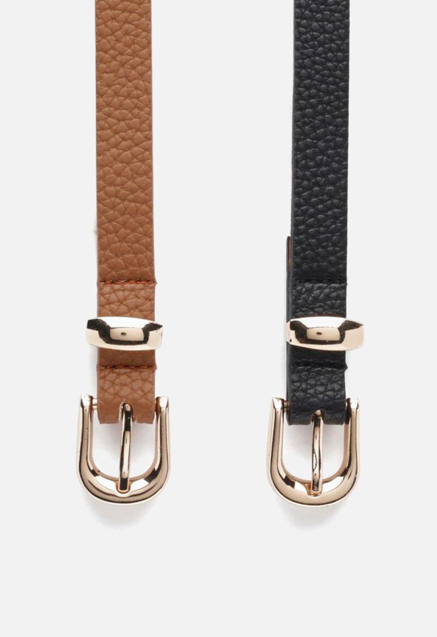 boohoo - Basic skinny belts 2 pack - tan & black