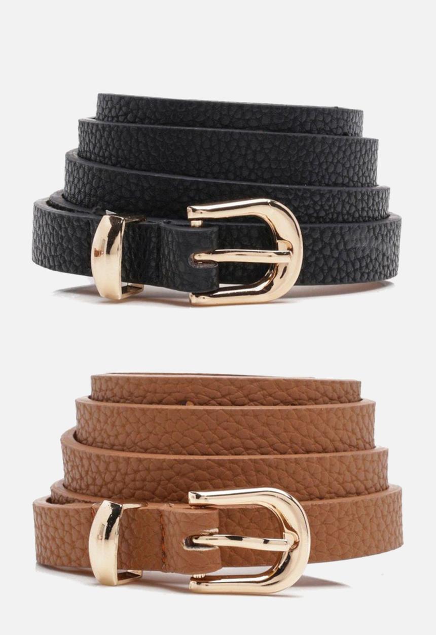 boohoo - Basic skinny belts 2 pack - tan & black