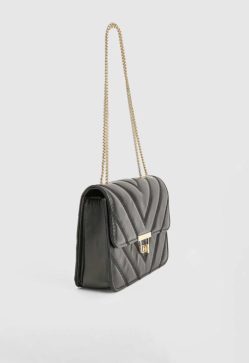 boohoo - Quilted faux leather crossbody chain bag - black