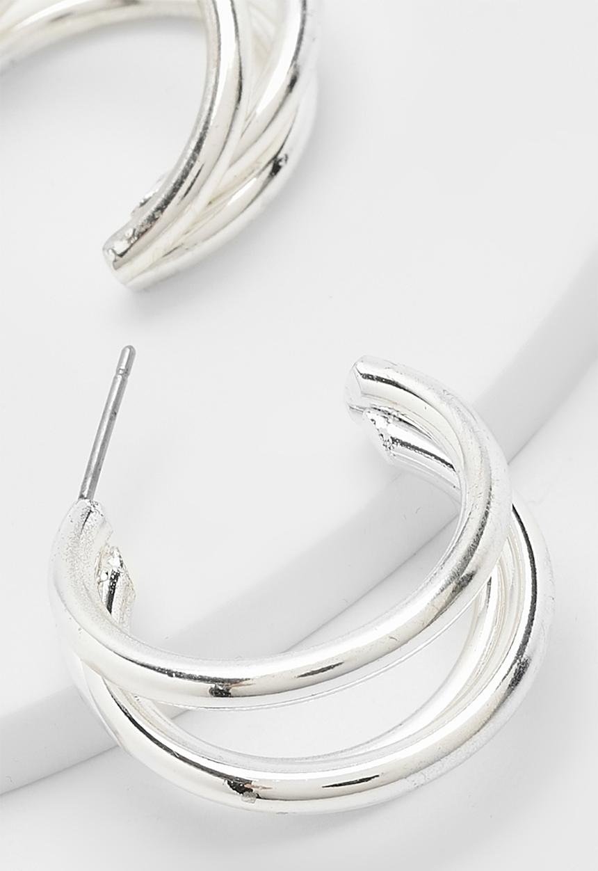 boohoo - Triple cut out hoop earrings - silver