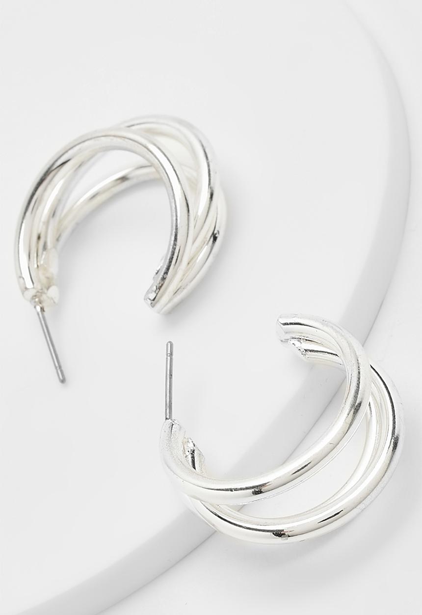 boohoo - Triple cut out hoop earrings - silver