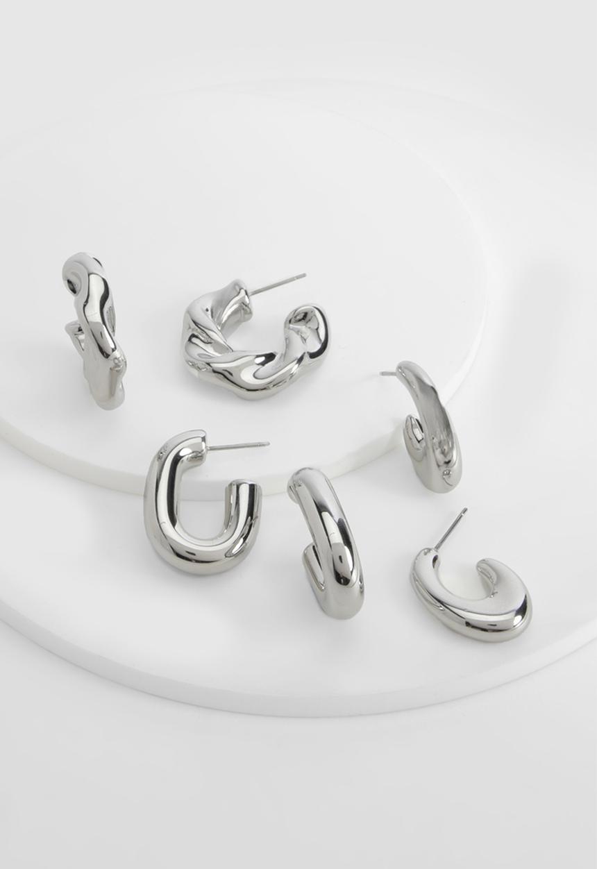 boohoo - Silver chunky hoop multipack earrings - silver