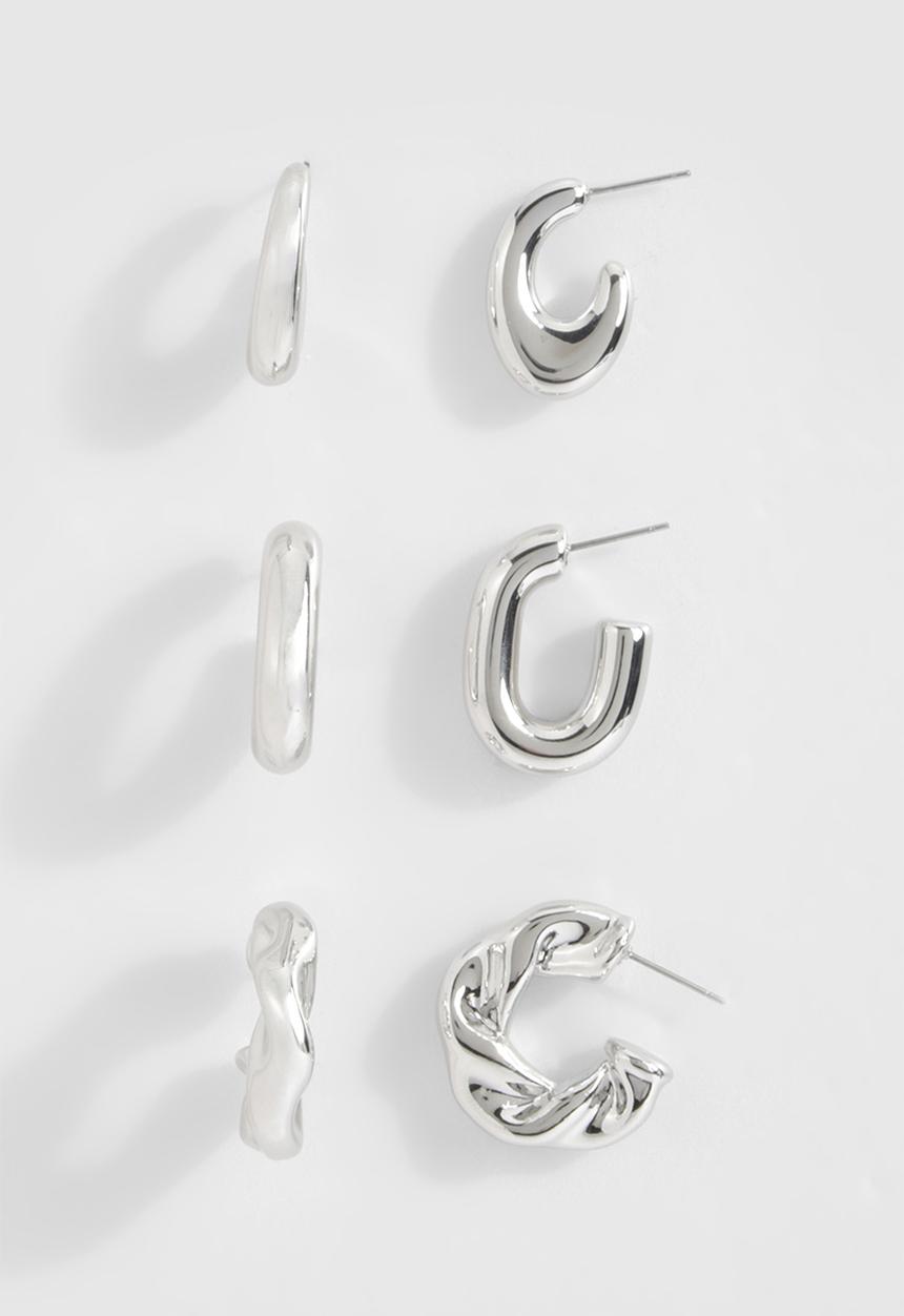 boohoo - Silver chunky hoop multipack earrings - silver