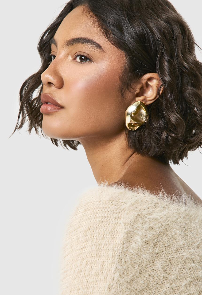 boohoo - Hammered oval statement stud earrings - gold