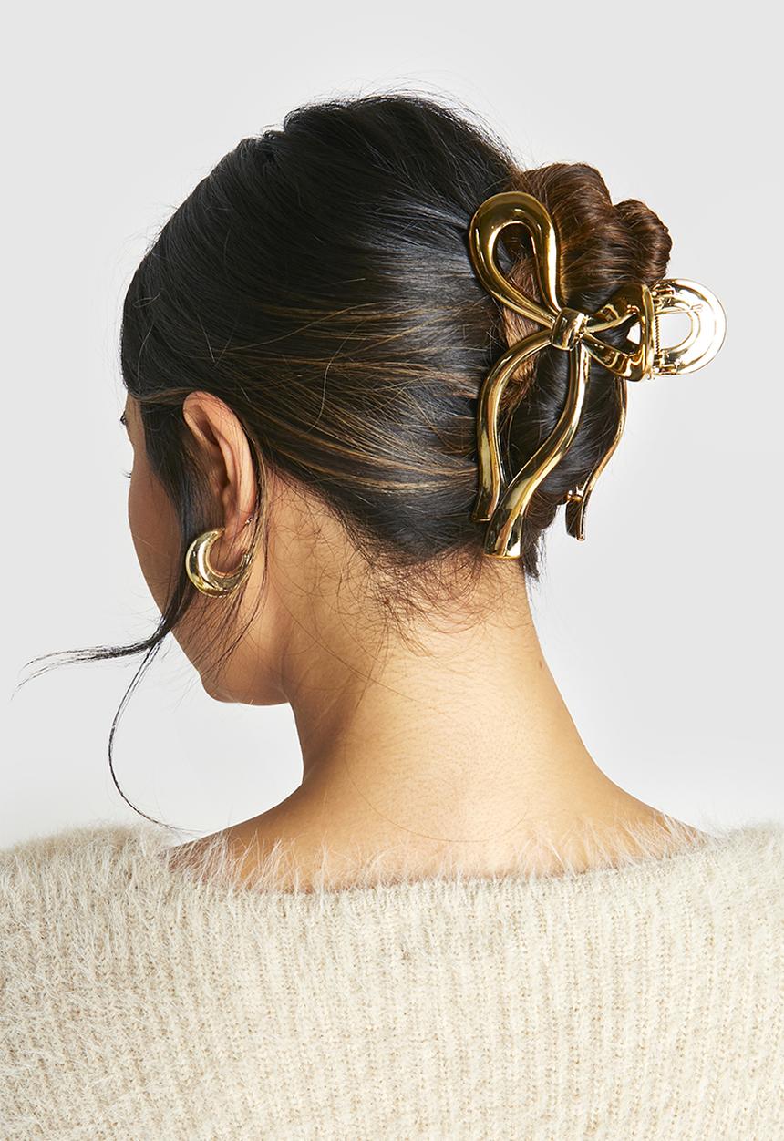 boohoo - Gold bow detail claw clip - gold