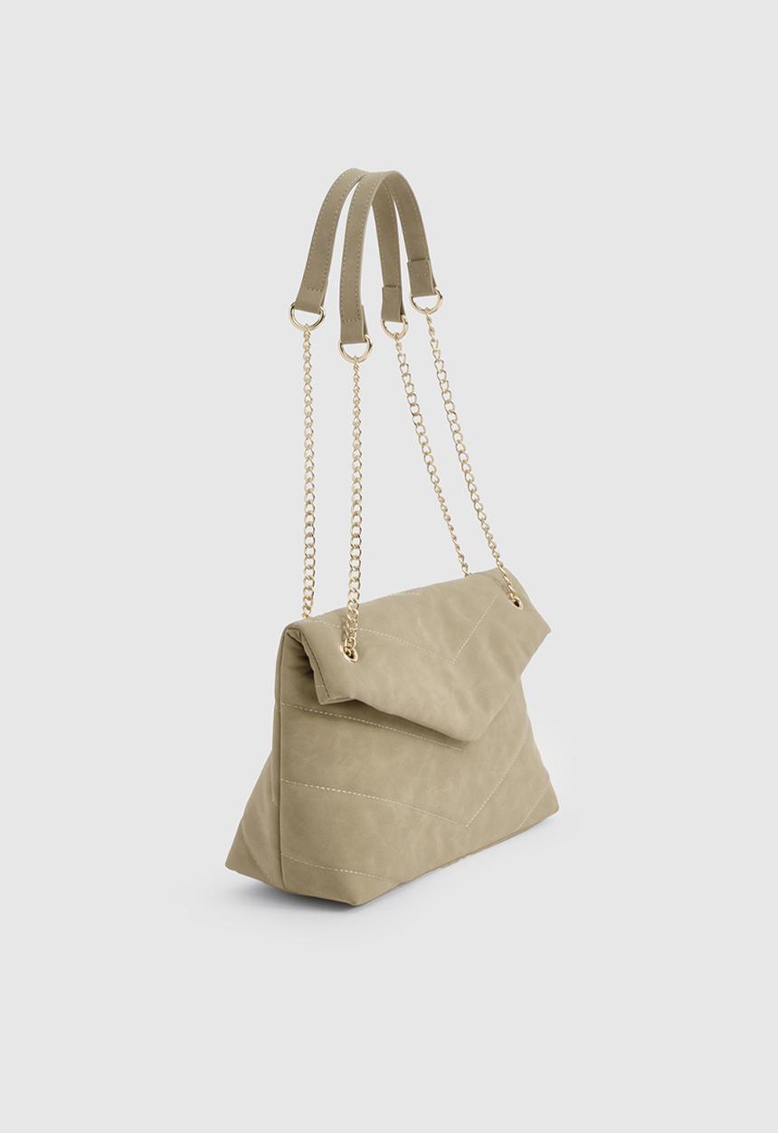 boohoo - Fold over chain handle cross body bag - taupe