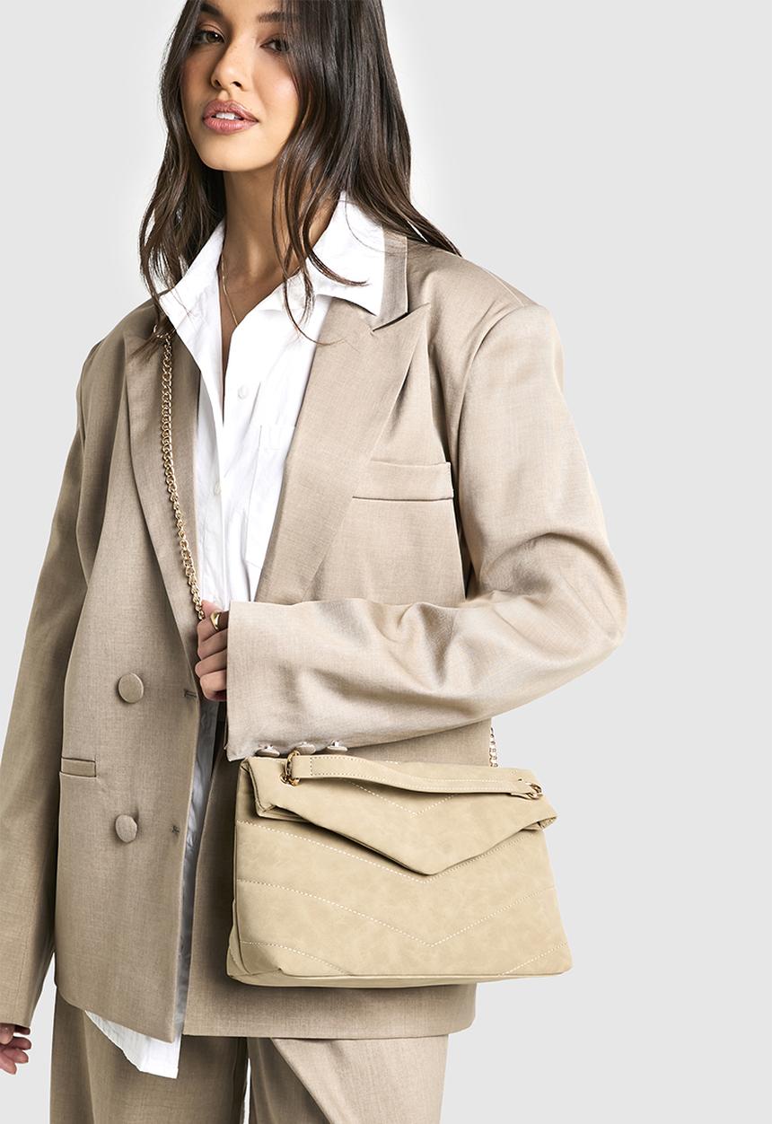 boohoo - Fold over chain handle cross body bag - taupe